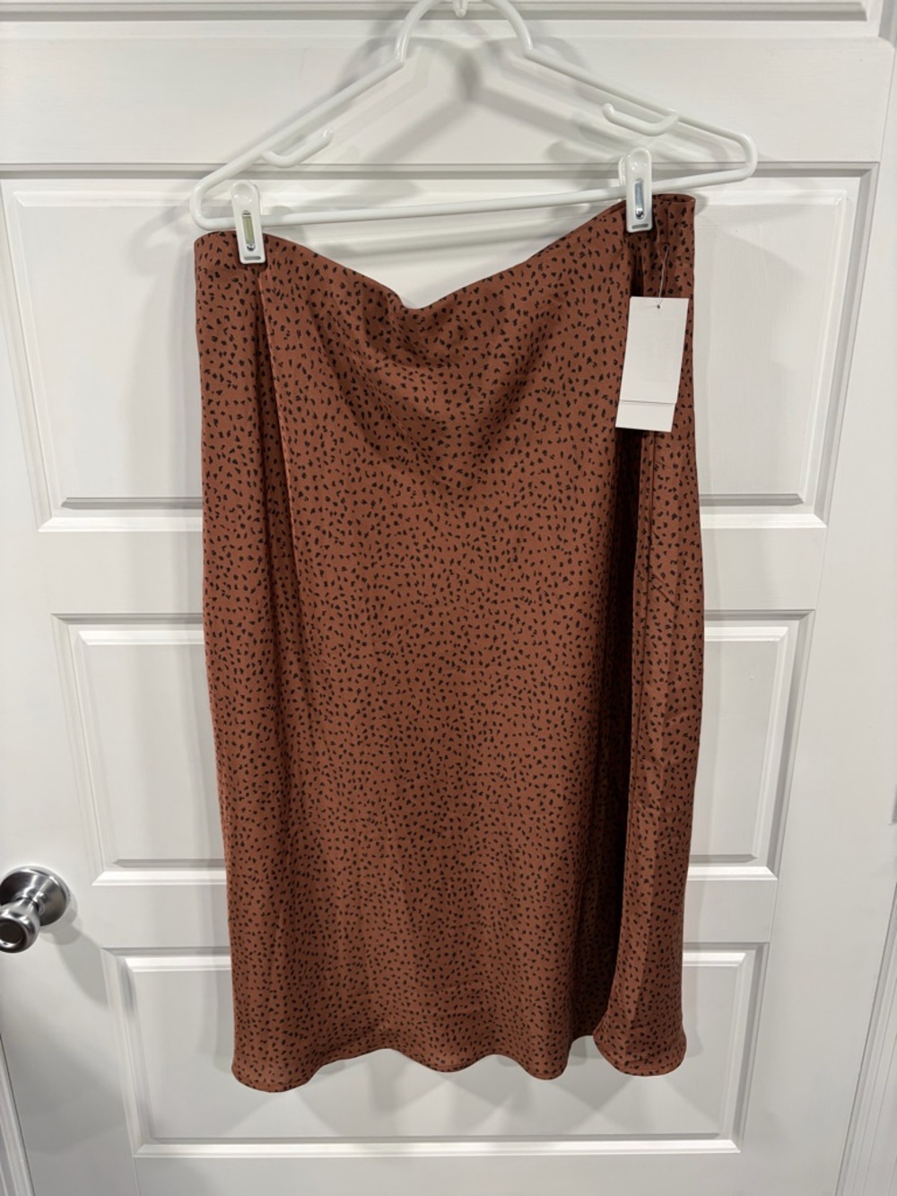 Nordstrom Rust Brown Midi Skirt with Black Micro Dot Print